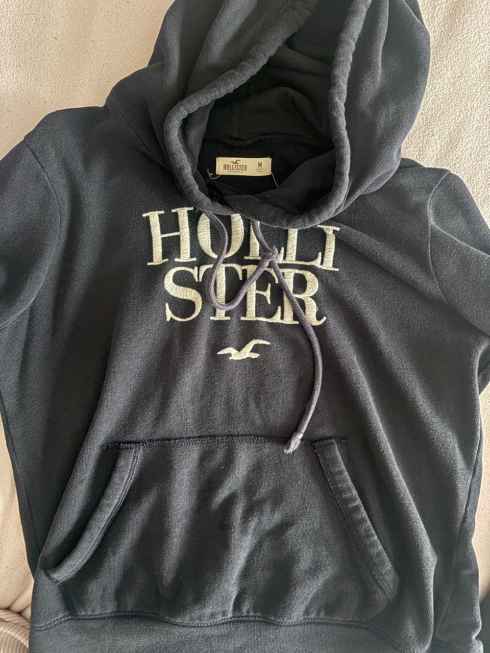 Hollister Dark Blue Embroidered Logo Pullover Hoodie
